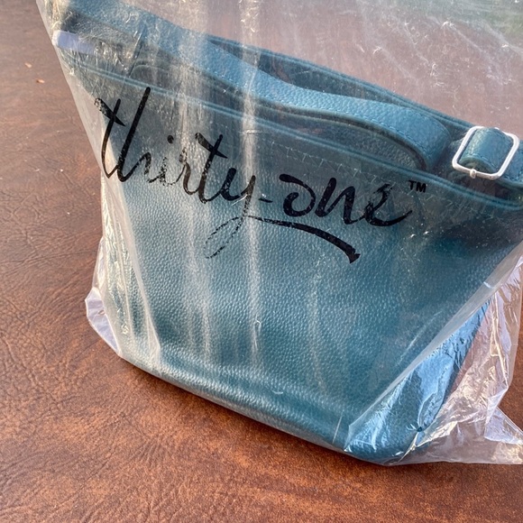 Thirty-One Jewel Crossbody Bag/Tote - Faux Leather Pebble.  Green/Blue. New!!!!! - Picture 7 of 11
